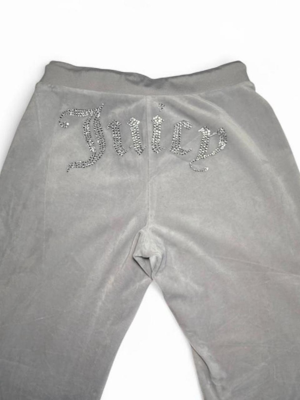 Juicy Couture Rhinestone Logo Velour Pants - Gray